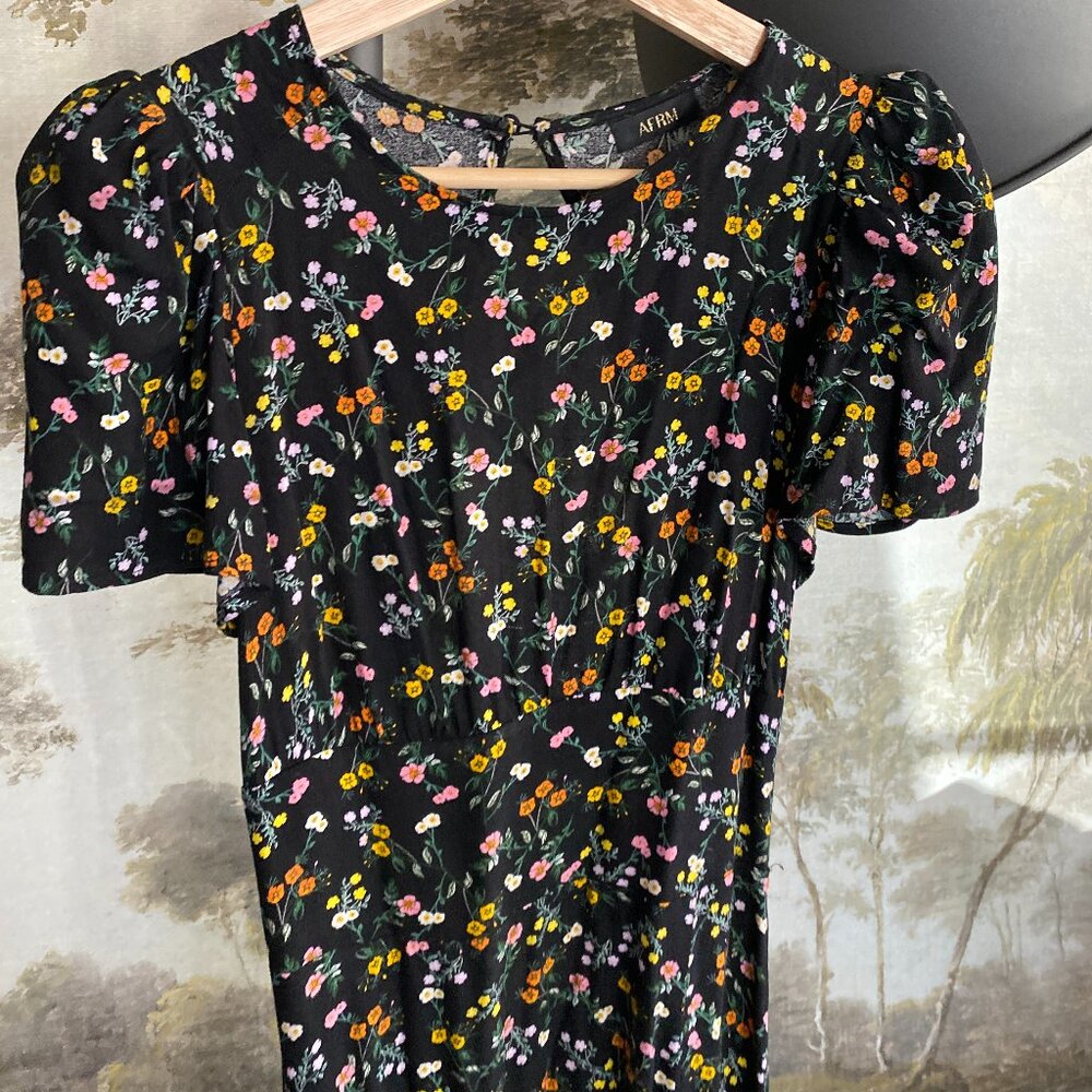 AFRM Black Floral Dress with Slit and Open Back - Size XS - Reformation Style